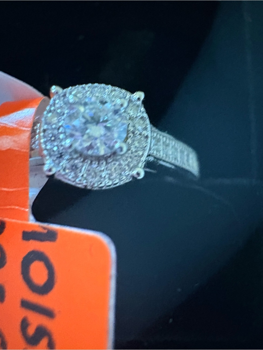 Sterling Silver Halo Round Moissanite  Ring - White